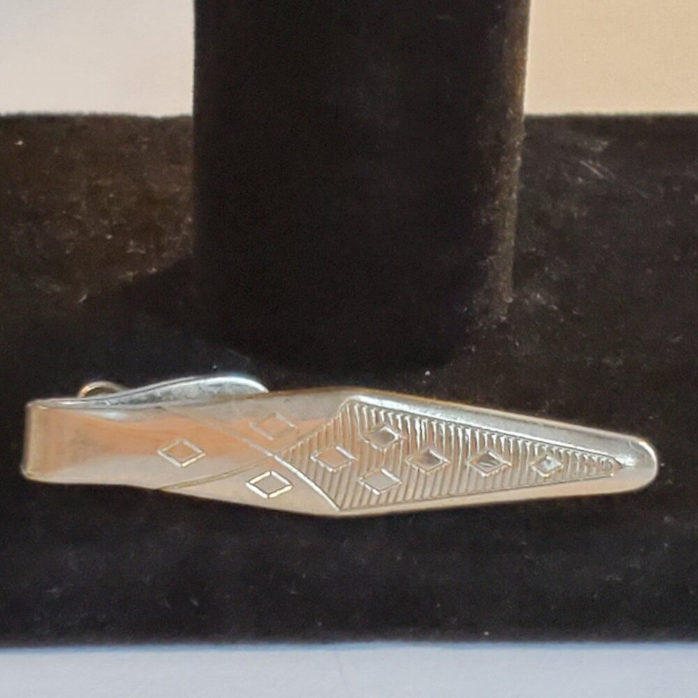 Vintage Men Formal Wear Necktie Bar Clip Suit Accessory Silver Tone RARE